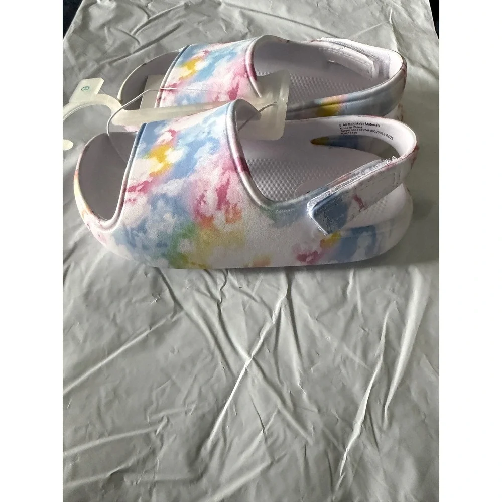 Cat & Jack Toddler 9 Beck Tie Dye Slide Sandals Multicolored Hook Loop Strap NEW